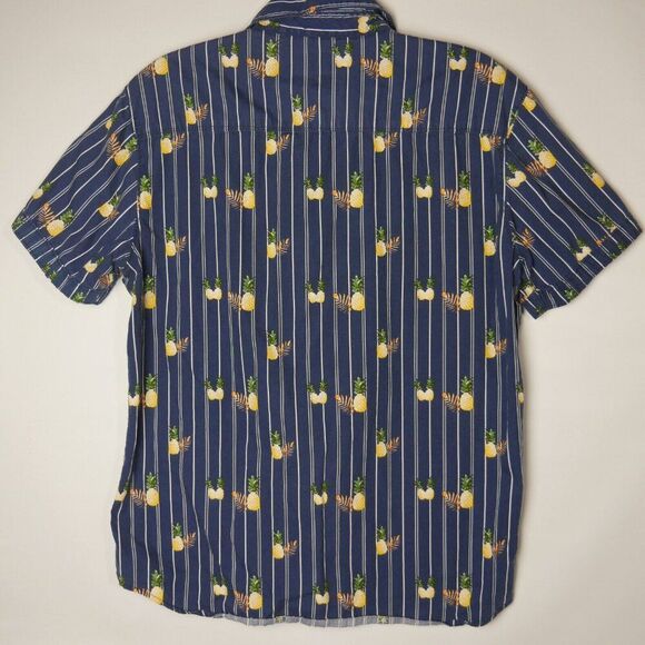 Michael Brandon Mens Size M Slim Fit Button Up Shirt Pineapple Tropical Blue - Picture 6 of 11